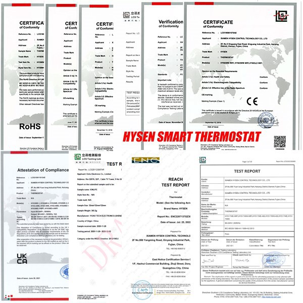 certification of HY818-S tuya thermostat certification of HY818-S tuya thermostat